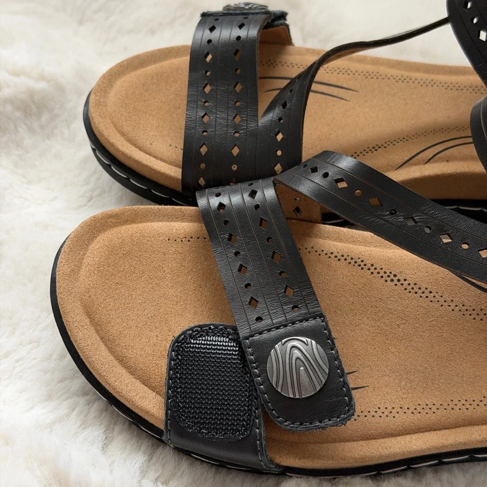 Comfort Black Leather Memory Foam Footbad Sandals EVA Walking Shoes-Biza Melody